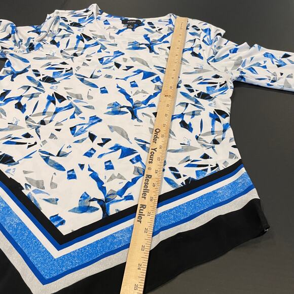 Alfani women's blouse PL Cobalt Broken Mirror Print Bell Sleeve handkerchief - Picture 13 of 16